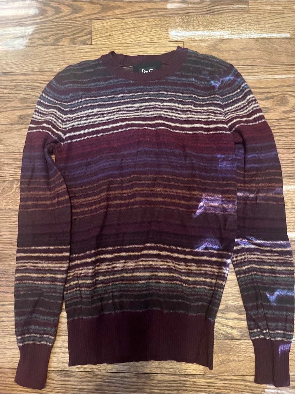 D&G Ladies Burgundy Multi-Stripe Crewneck Sweater